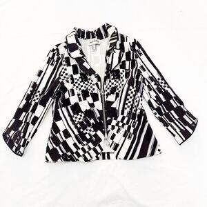 Joseph Ribkoff Black White Patterned Zippered Long Sleeve Jacket Size 8